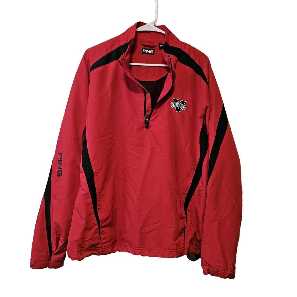 Ping V State Golf Jacket Mens Medium Retro Windbreaker Red Black NCAA Official